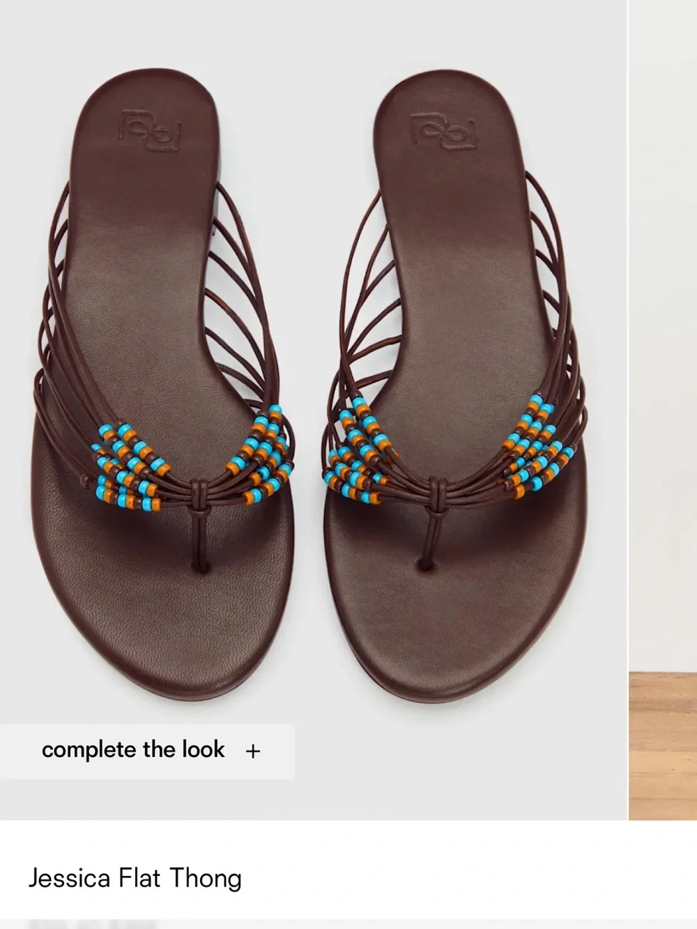 BRAND NEW, Reformation Jessica Flat Thong Sandal, Brown with Blue & Orange Beads